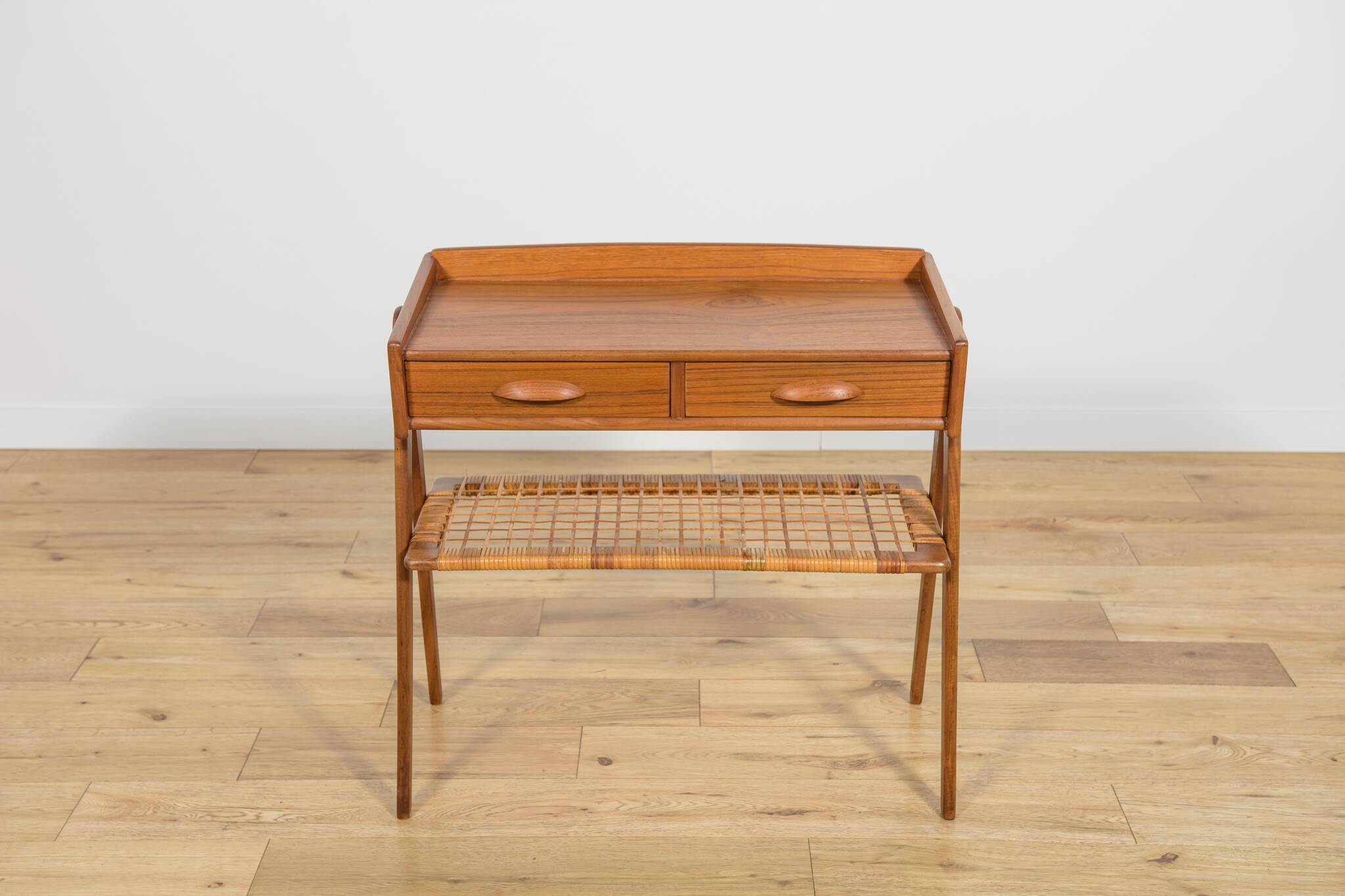 Mid-Century Teak and Rattan Console Table by Søren Rasmussen, Denmark, 1960