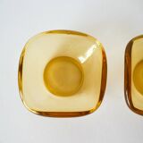Pair of storage compartments in yellow colored glass, in the style of Murano, 1970
