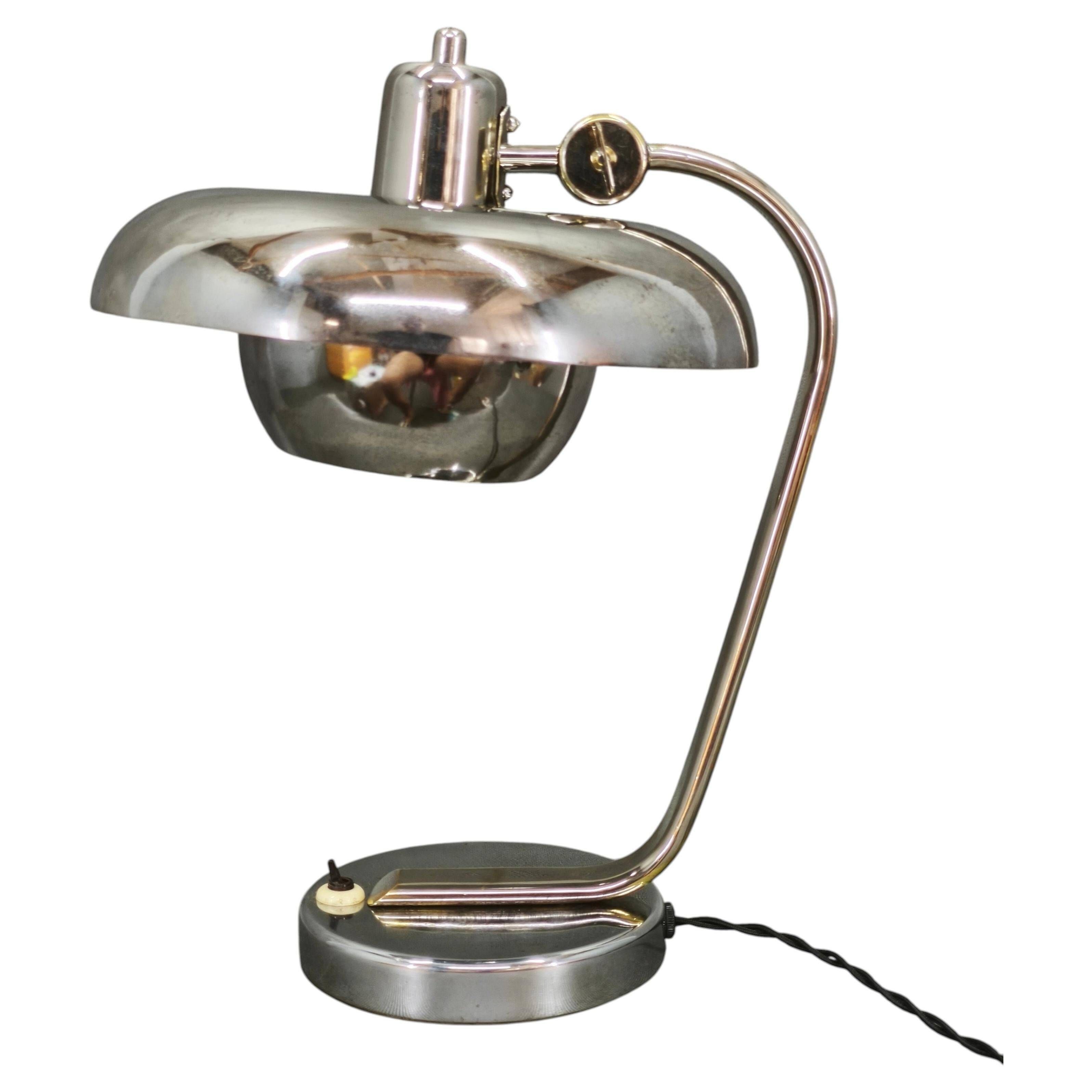 Rare 1930s Bauhaus Chrome Adjustable Desk Lamp, Czechoslovakia