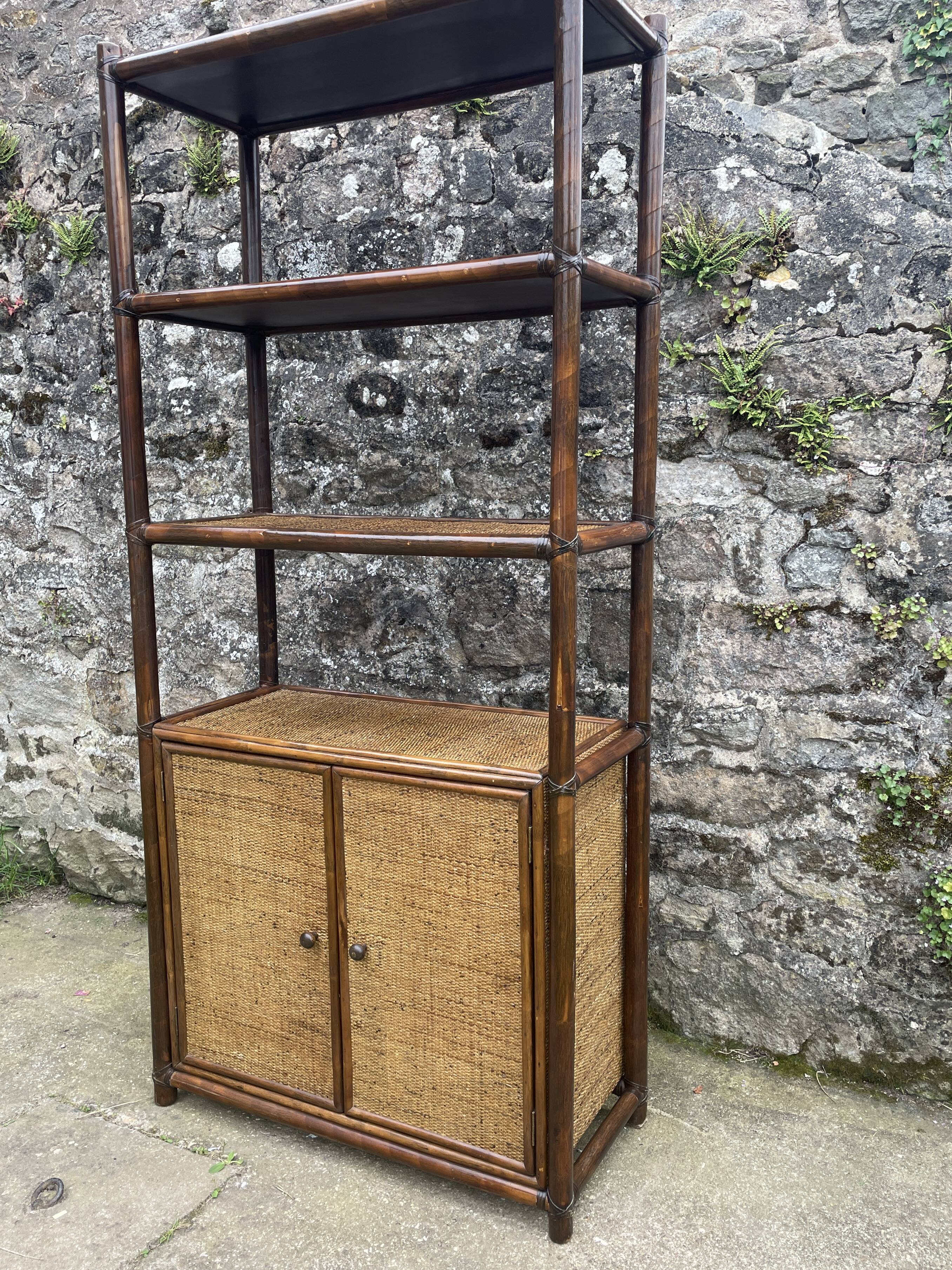 Bamboo and woven fibre shelving unit 1970