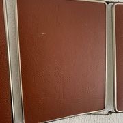Vintage 1950s triptych barber's mirror, terracotta, hairdresser's tile - 27 x 65 cm