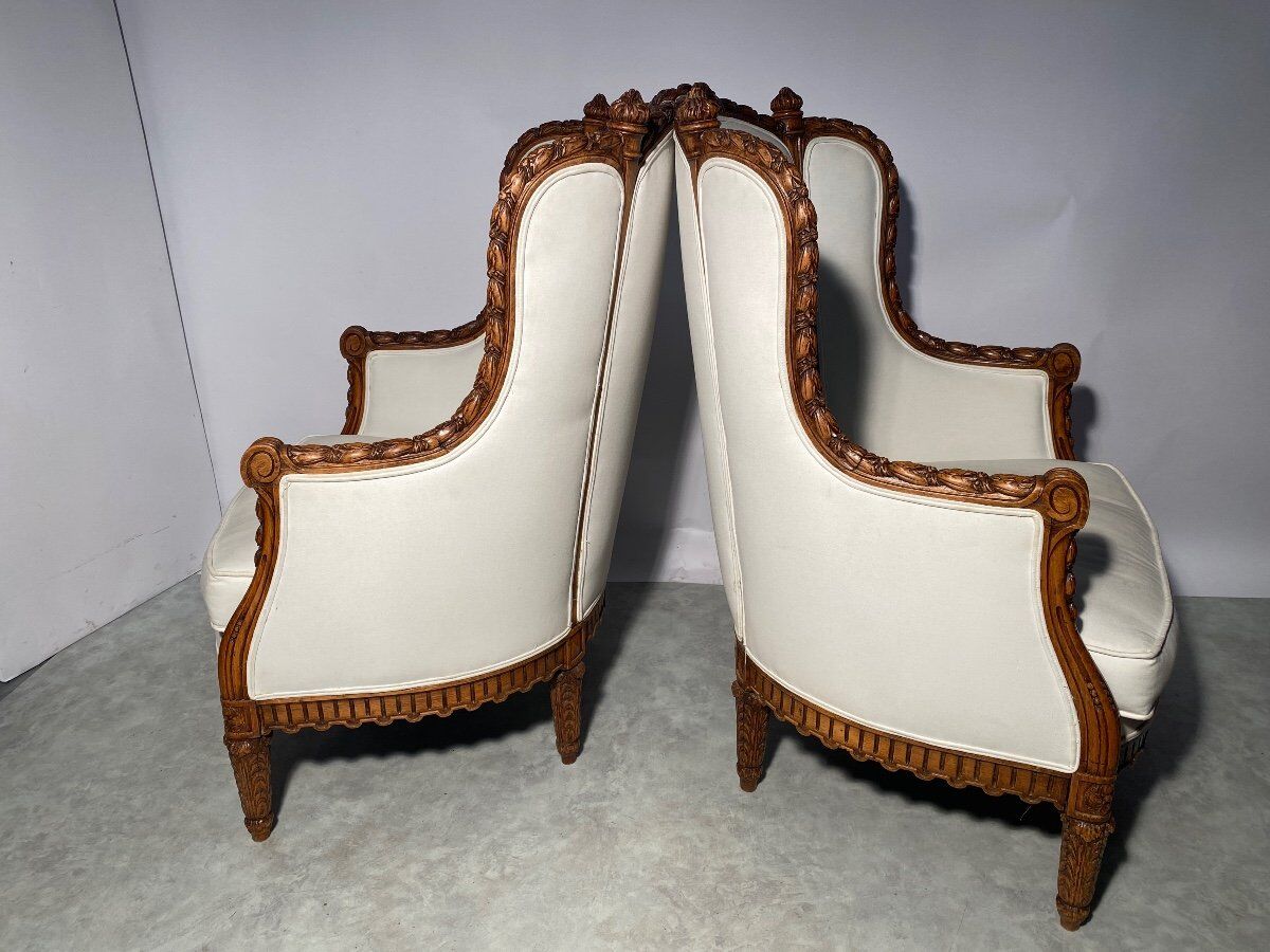 Pair of neoclassical style bergère armchairs