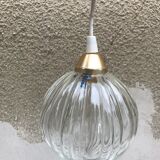 Suspension boule verre moulé années 70