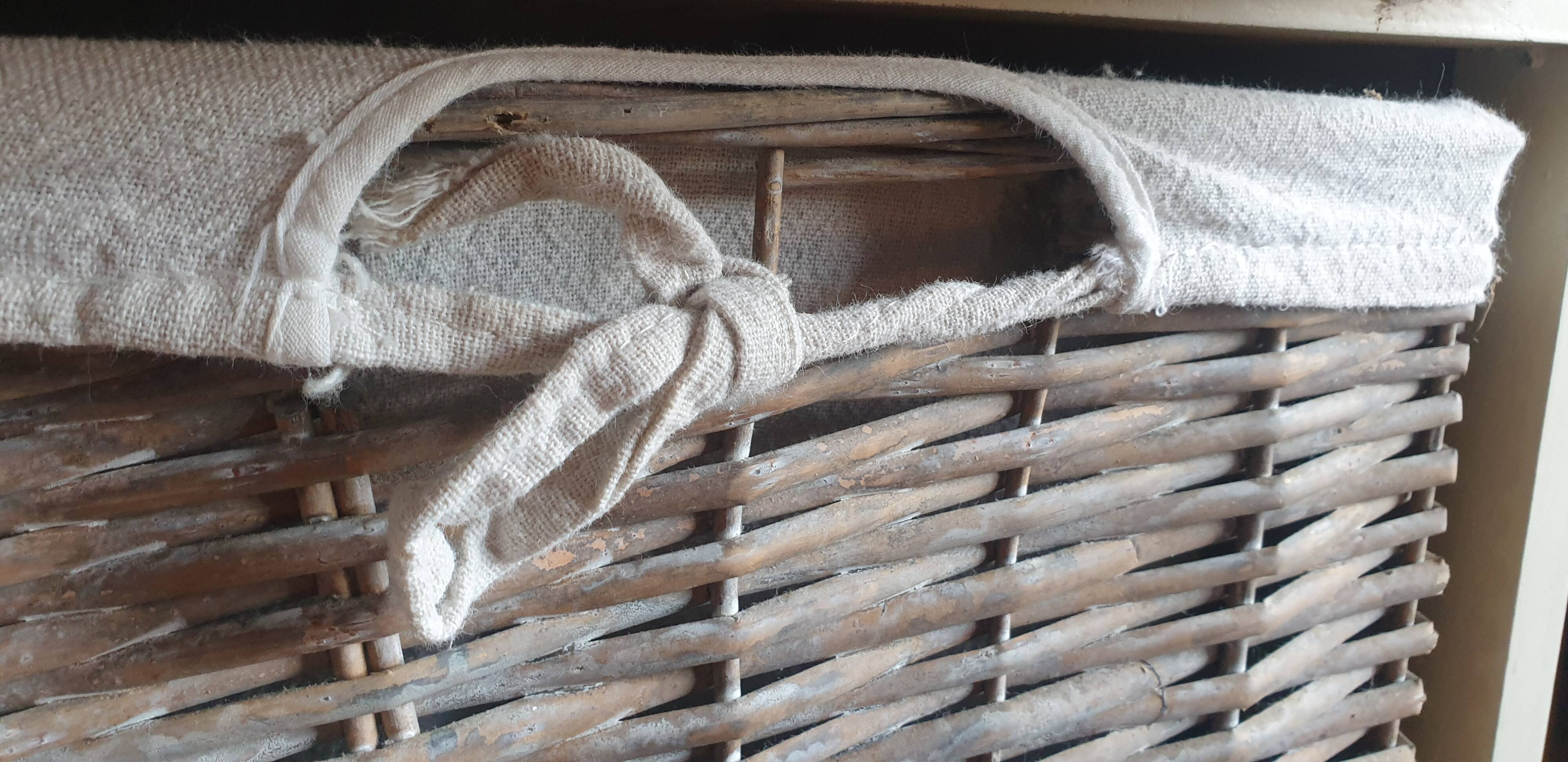 chiffonier, linen chest of drawers made of wood, wicker and fabric