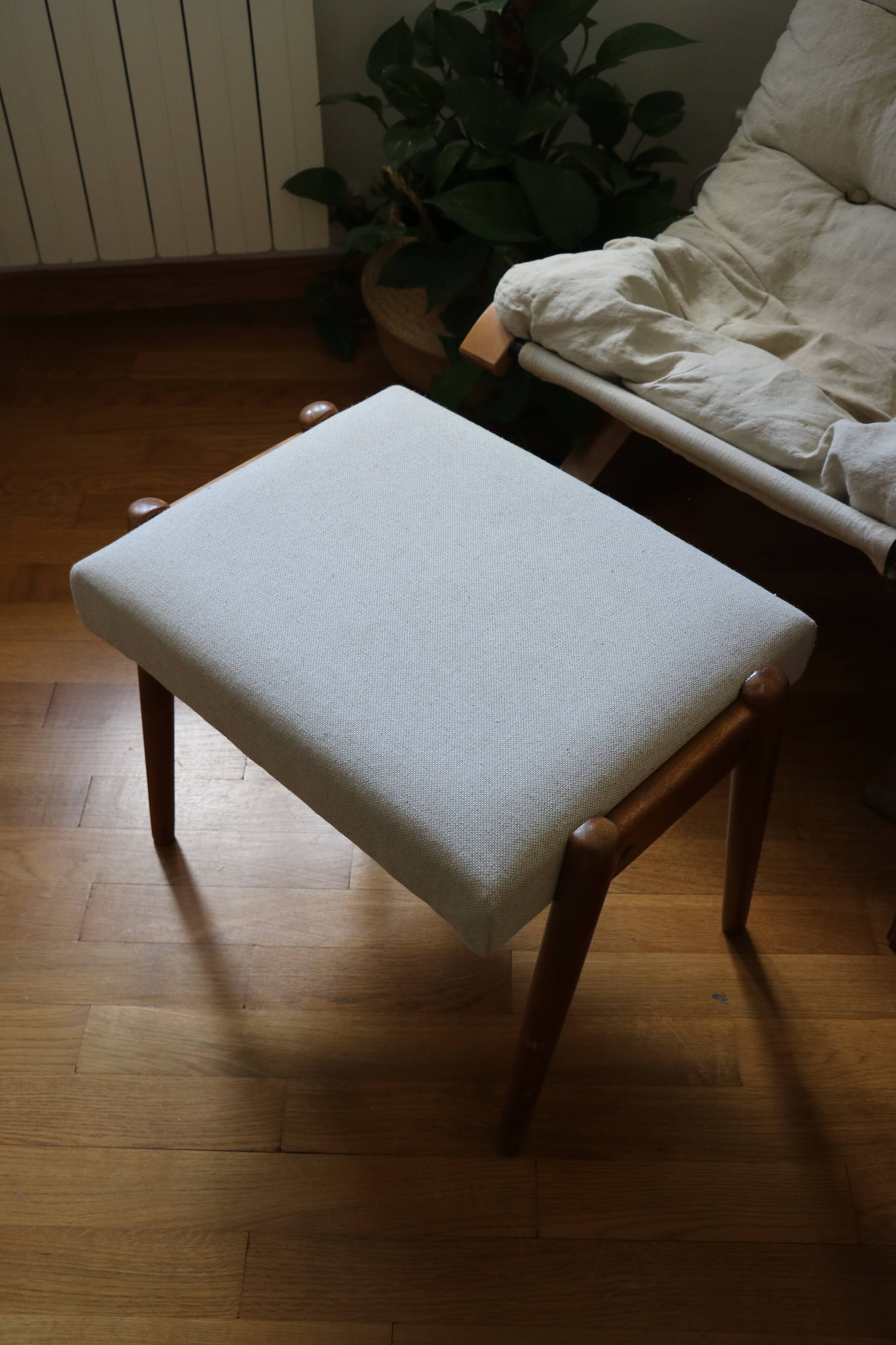 Scandinavian footstool, reupholstered, 1960