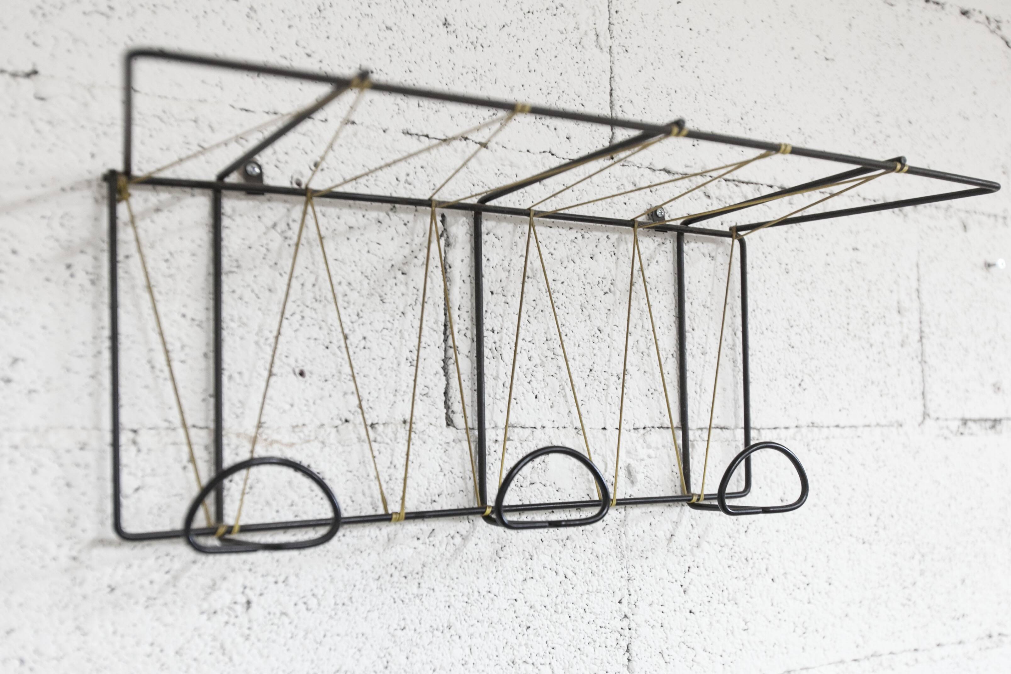 Black steel coat rack and scoubidou wire 1960