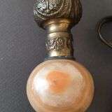 Two lamp bases in brass and brown veined onyx