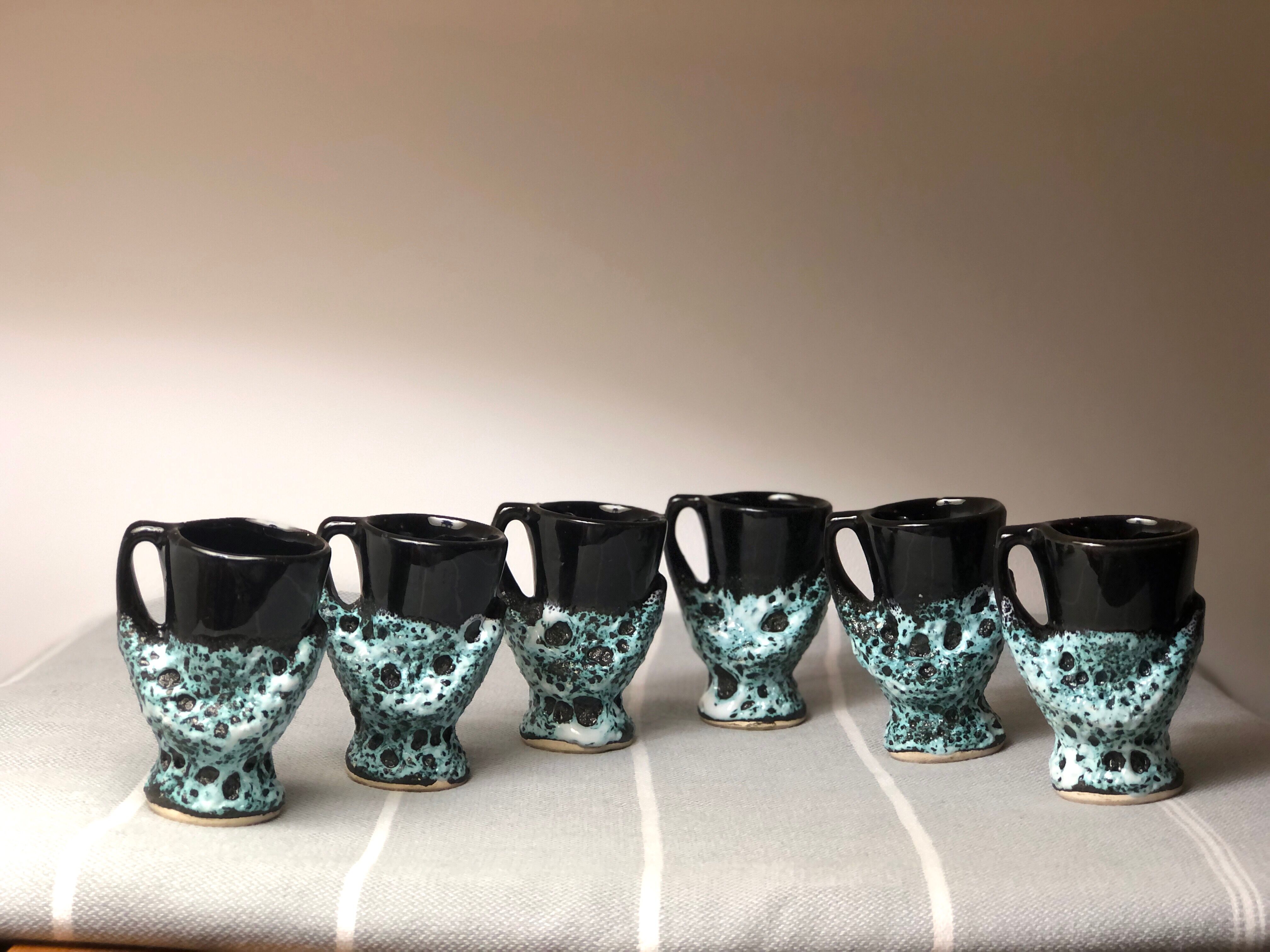 Old coquetiers signed Vallauris Turquoise and Red