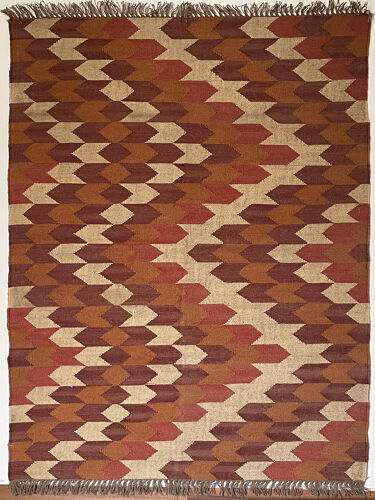 Tapis kilim fait à la main, multicolore, jute, laine, indien traditionnel