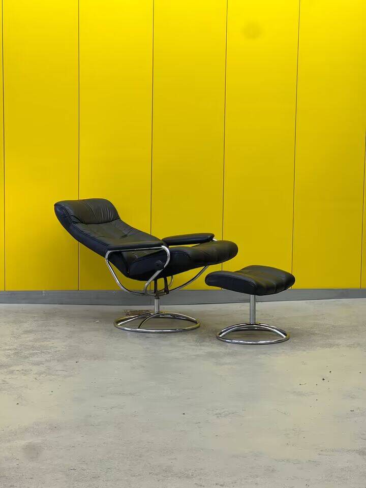 Ekornes Stressless Chair with Ottoman - Chrome Frame (1970s)