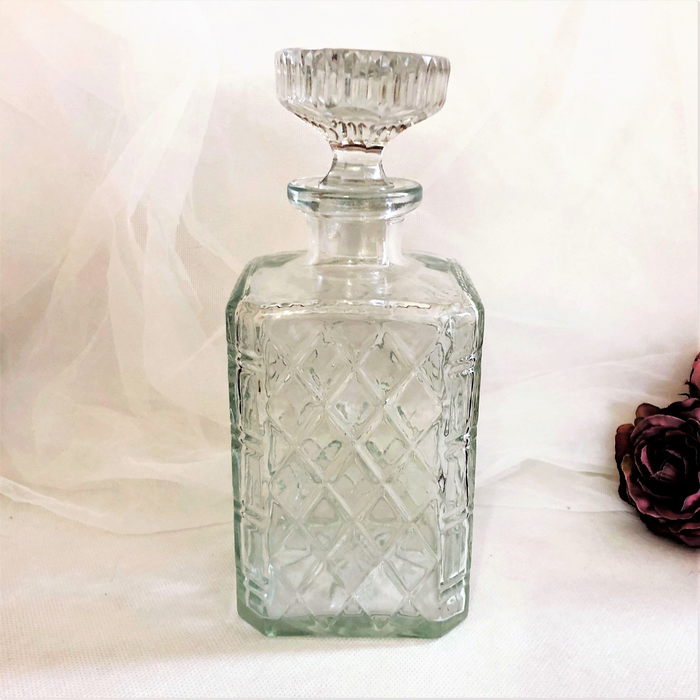Old whisky or decant decanter textured crystal souflé in vintage checkerboard