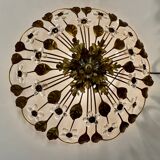 Italian gold gilded tole crystal flower flush mount, 1960s