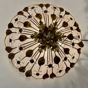 Italian gold gilded tole crystal flower flush mount, 1960s