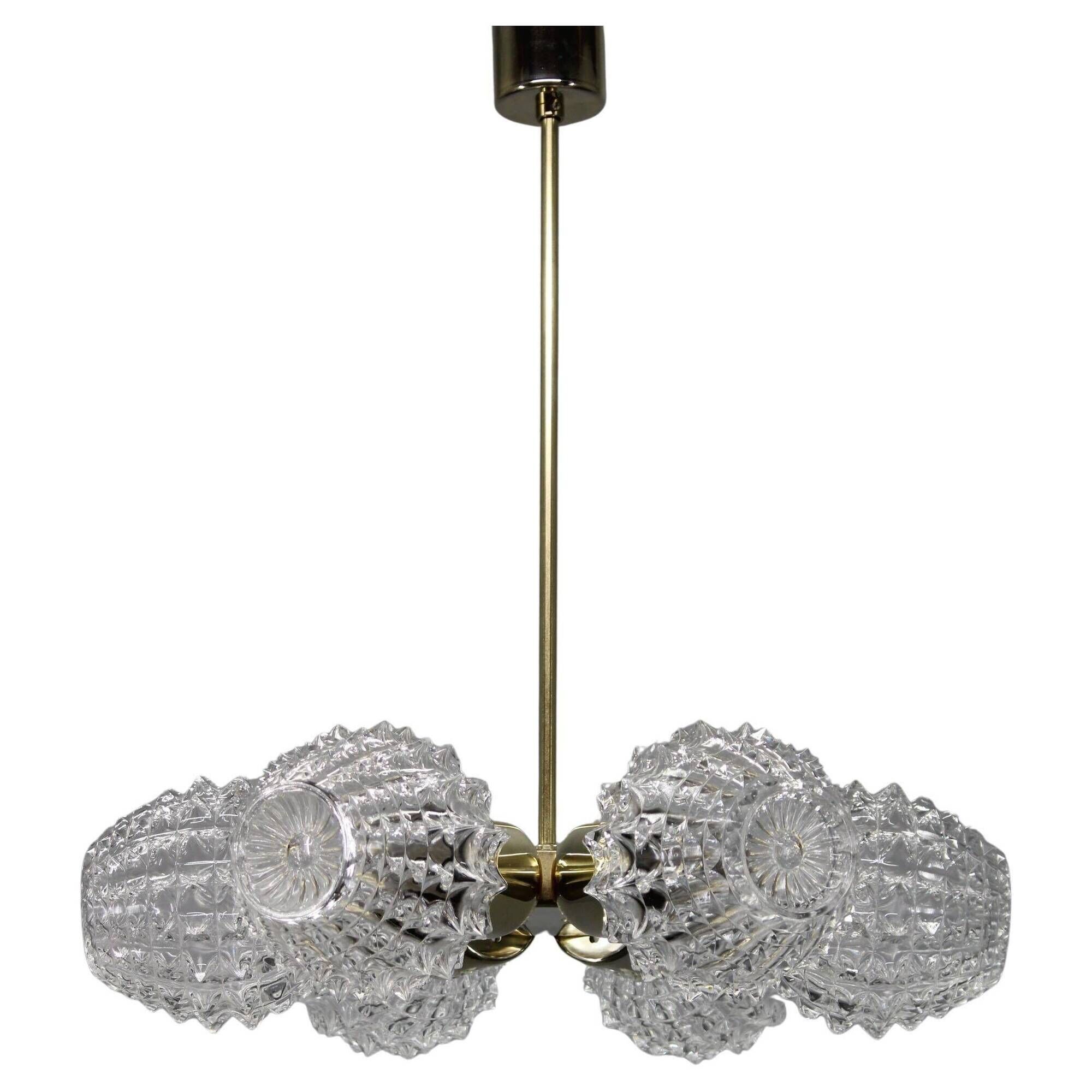 Mid-century Sputnik brass glass chandelier, 1970s Czechoslovakia