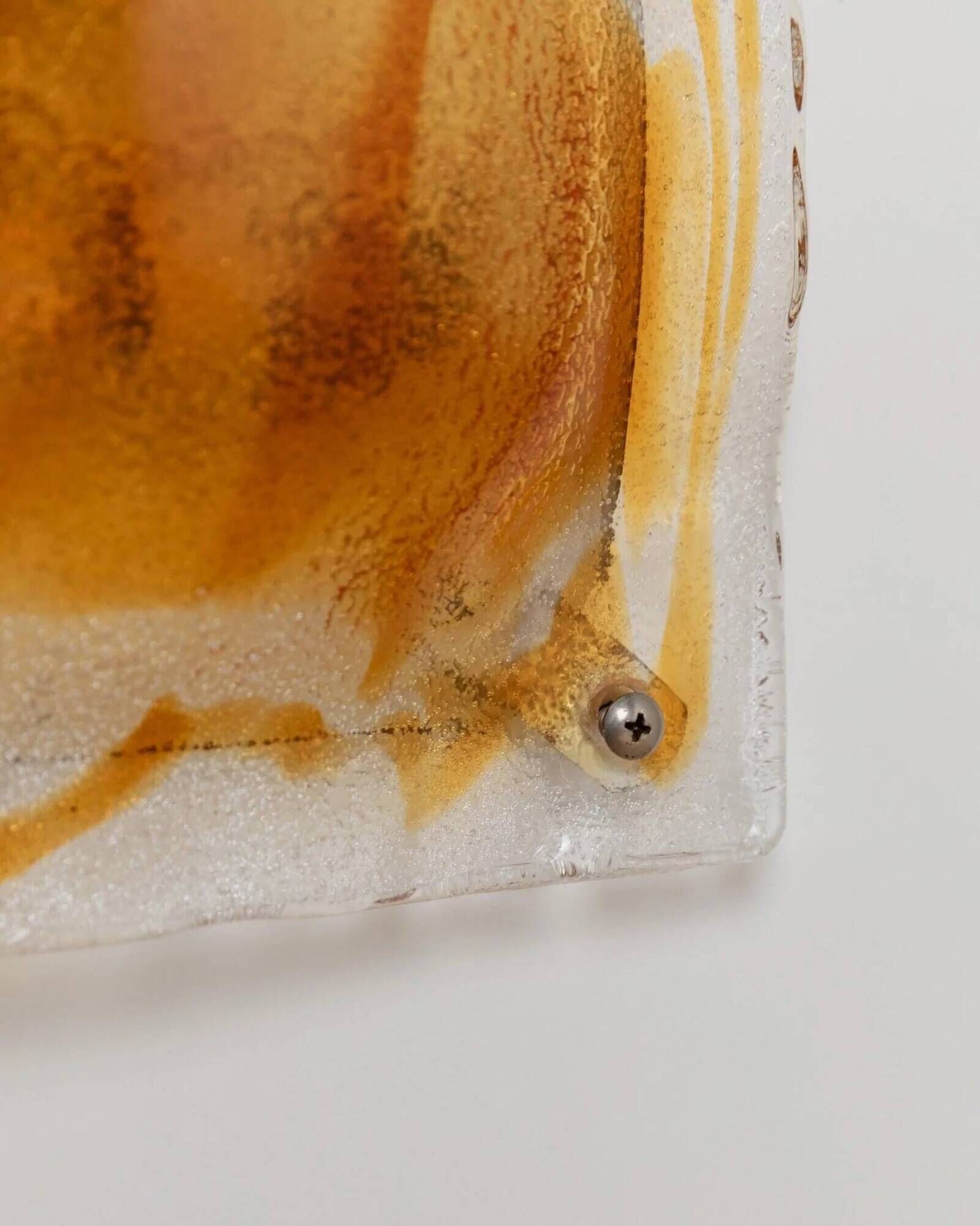 Vintage Murano Glass Wall Lamp - Clear Glass with Orange Striations, Italian Design, 1970s Wall Sconce