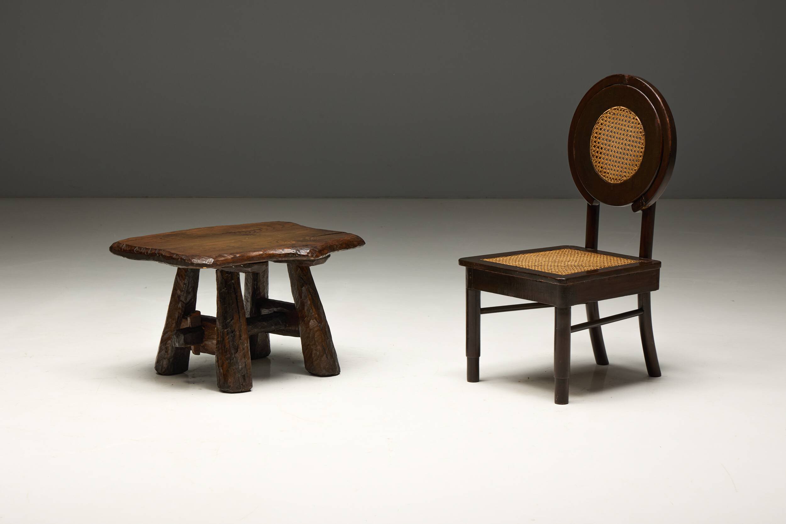 Rustic Hand-Carved Side Table, France, 19th Century