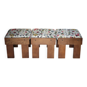 Lot de 3 tabourets bois - tissu garniture
