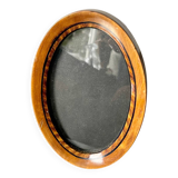 Cadre ovale antique en bois avec incrustation en intarsia 15,5 cm x 10 cm
