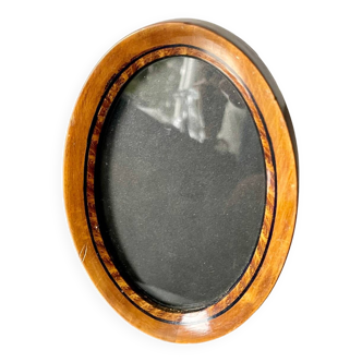 Cadre ovale antique en bois avec incrustation en intarsia 15,5 cm x 10 cm