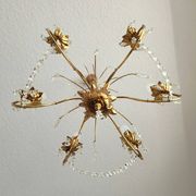 Messing vergoldet 6-Licht Kronleuchter Lampe Wasserfall Kristall 1950-1970
