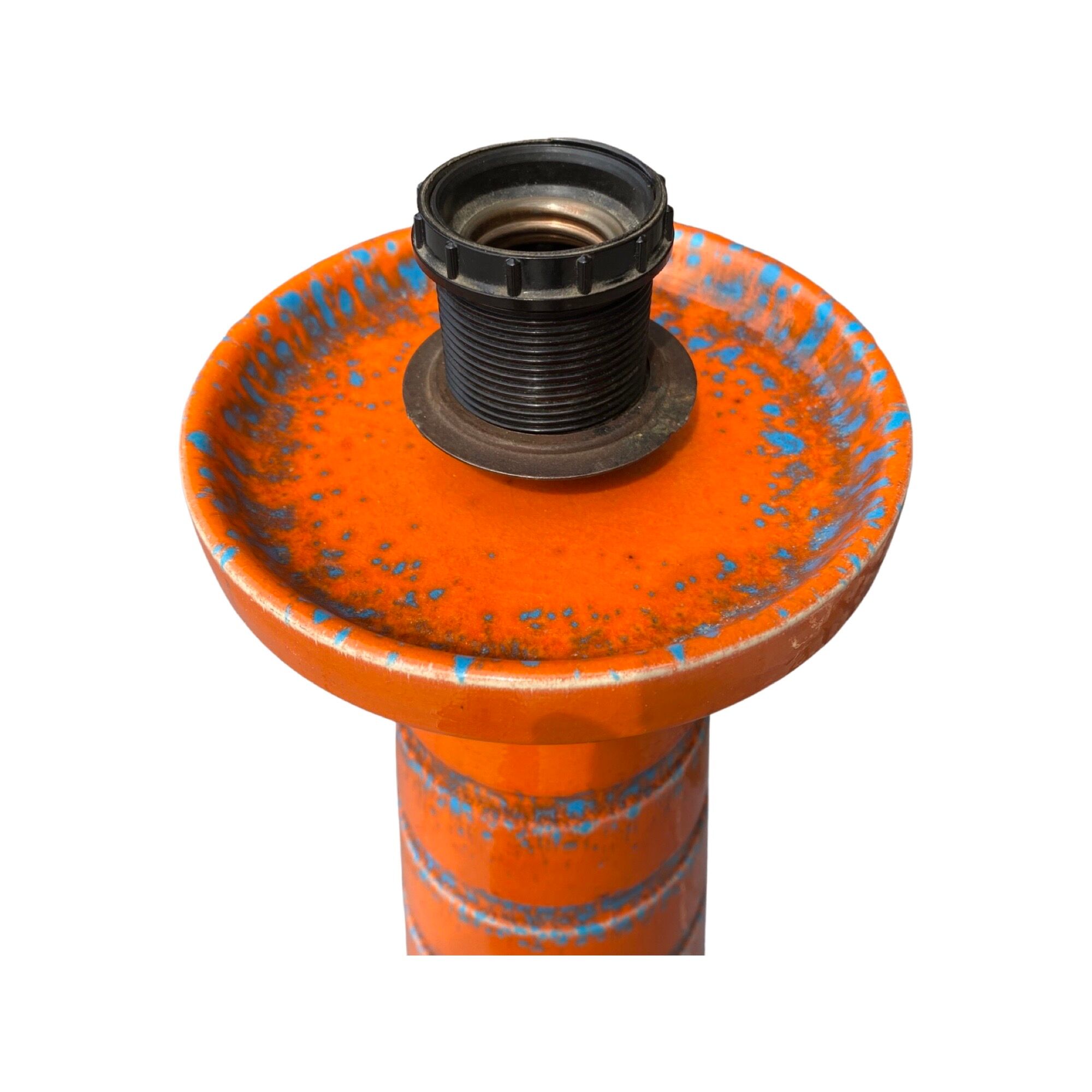 Large Rare Vintage Floor / Table Lamp Made In Germany 1960s | Orange-Blue Vulcano Style With Shade