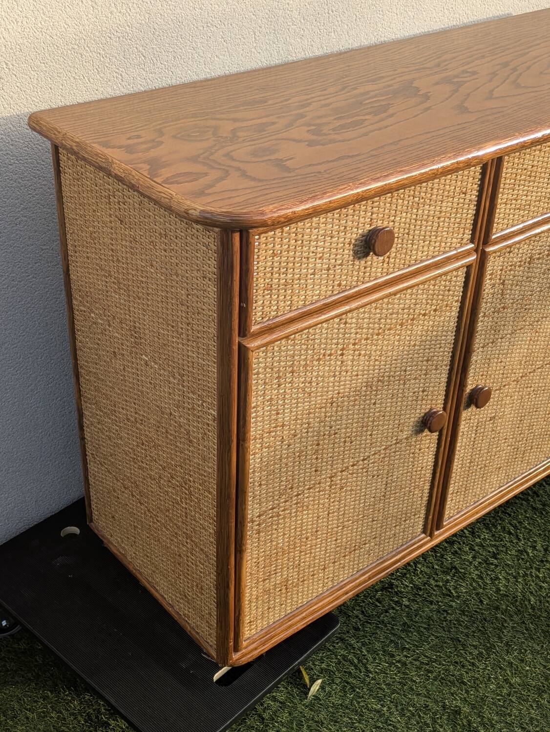 Vintage 1980s rattan sideboard by Roche Bobois