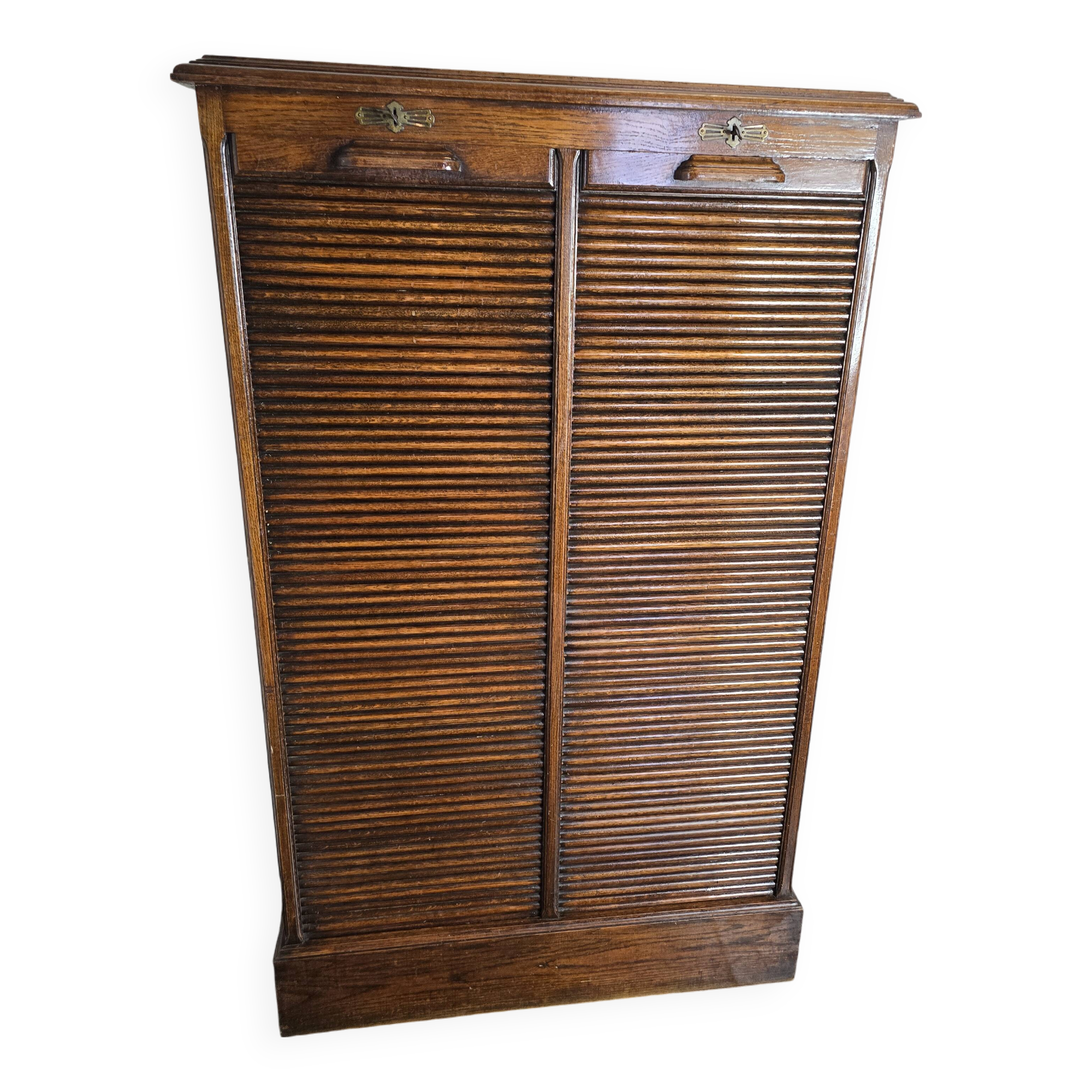 Solid oak double curtain filing cabinet