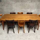 Vintage oak farm table with compass legs, 1950s