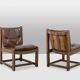 Pair of oak armchairs, upholstered in leather. Work from the 1960s.