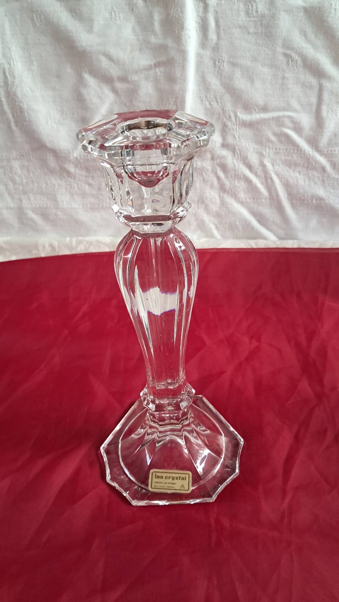 Bougeoir hexagonal en cristal de Bohême vintage —