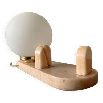 Art Deco Pink Marble and Glass Bedside Lamp with Photo Holder