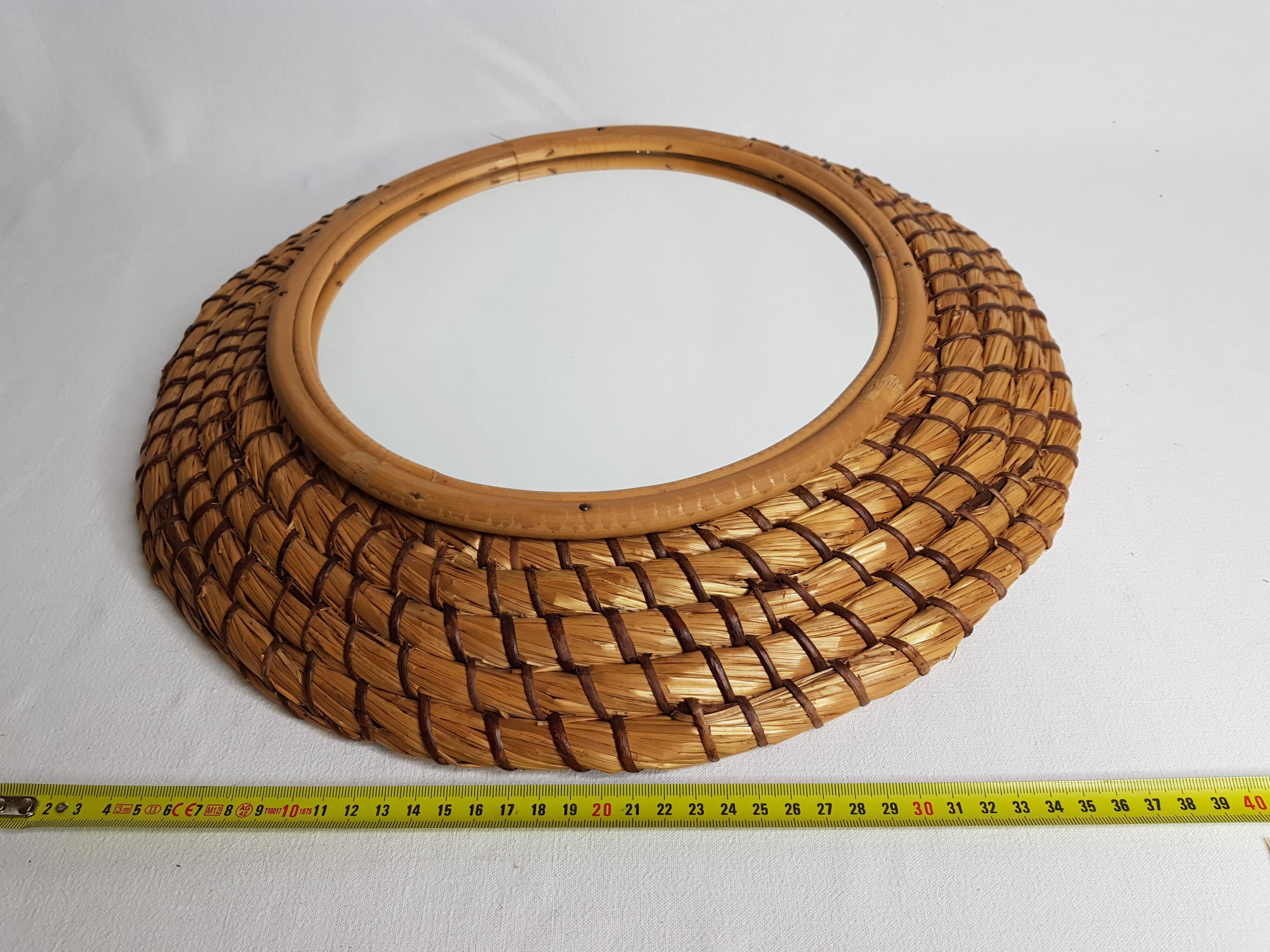 Round mirror in braided straw "bourgne" 40 cm