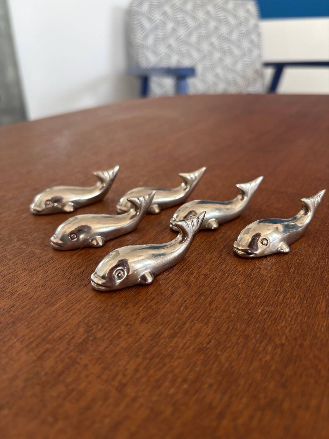 set of 6 vintage stainless steel whale knife rests - whale shape