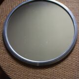 Vintage gray metal round mirror tray