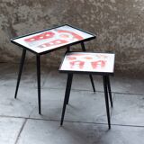 2 nesting varnished ceramic coffee tables - the brothers jean & robert cloutier 1950