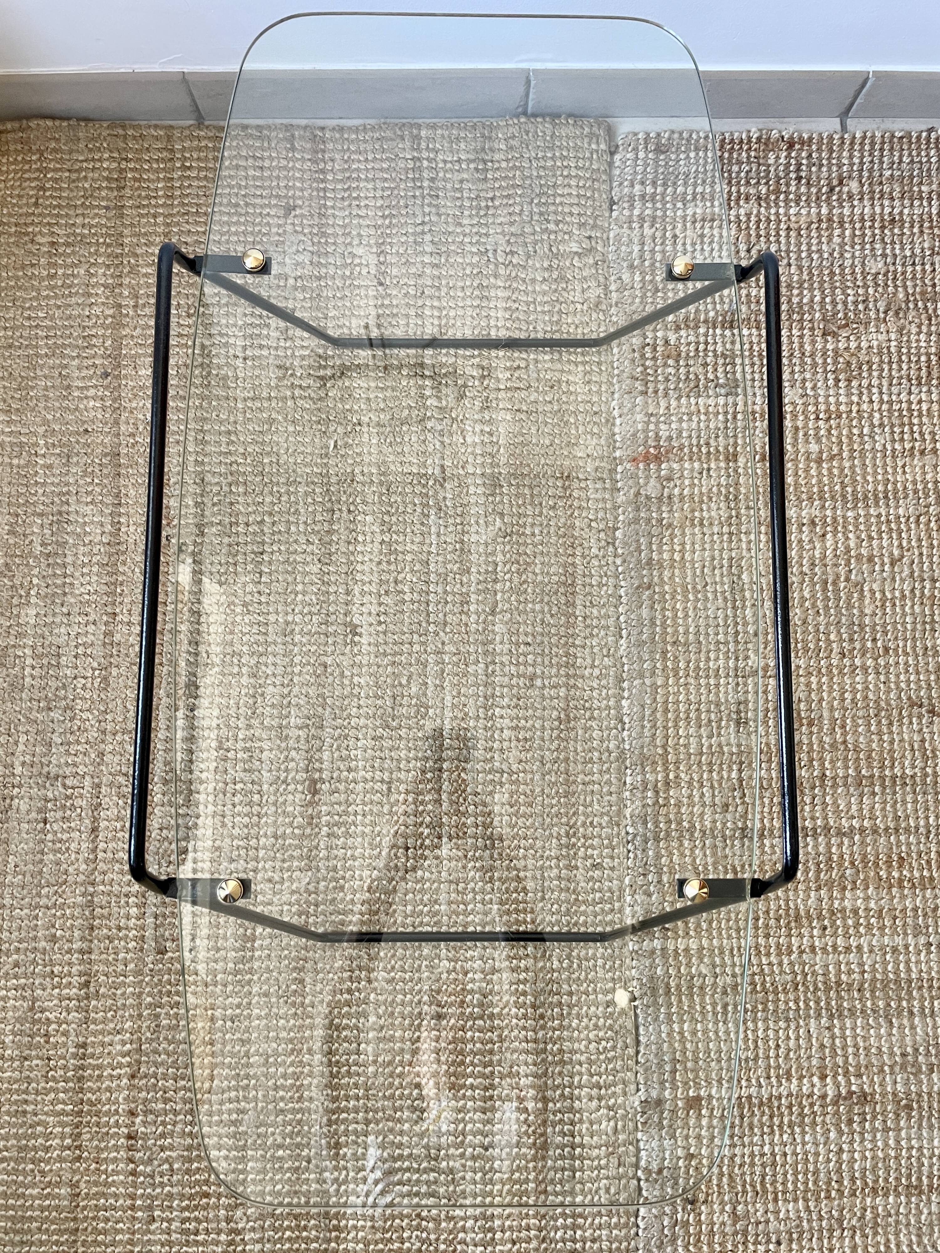 Table basse en verre et métal années 50