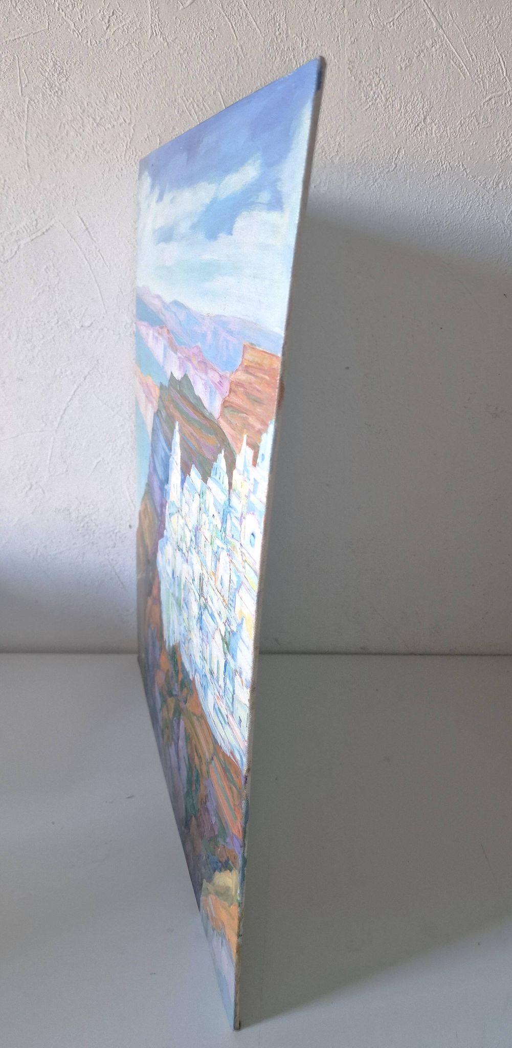 Vintage landscape painting of Greece Santorini island