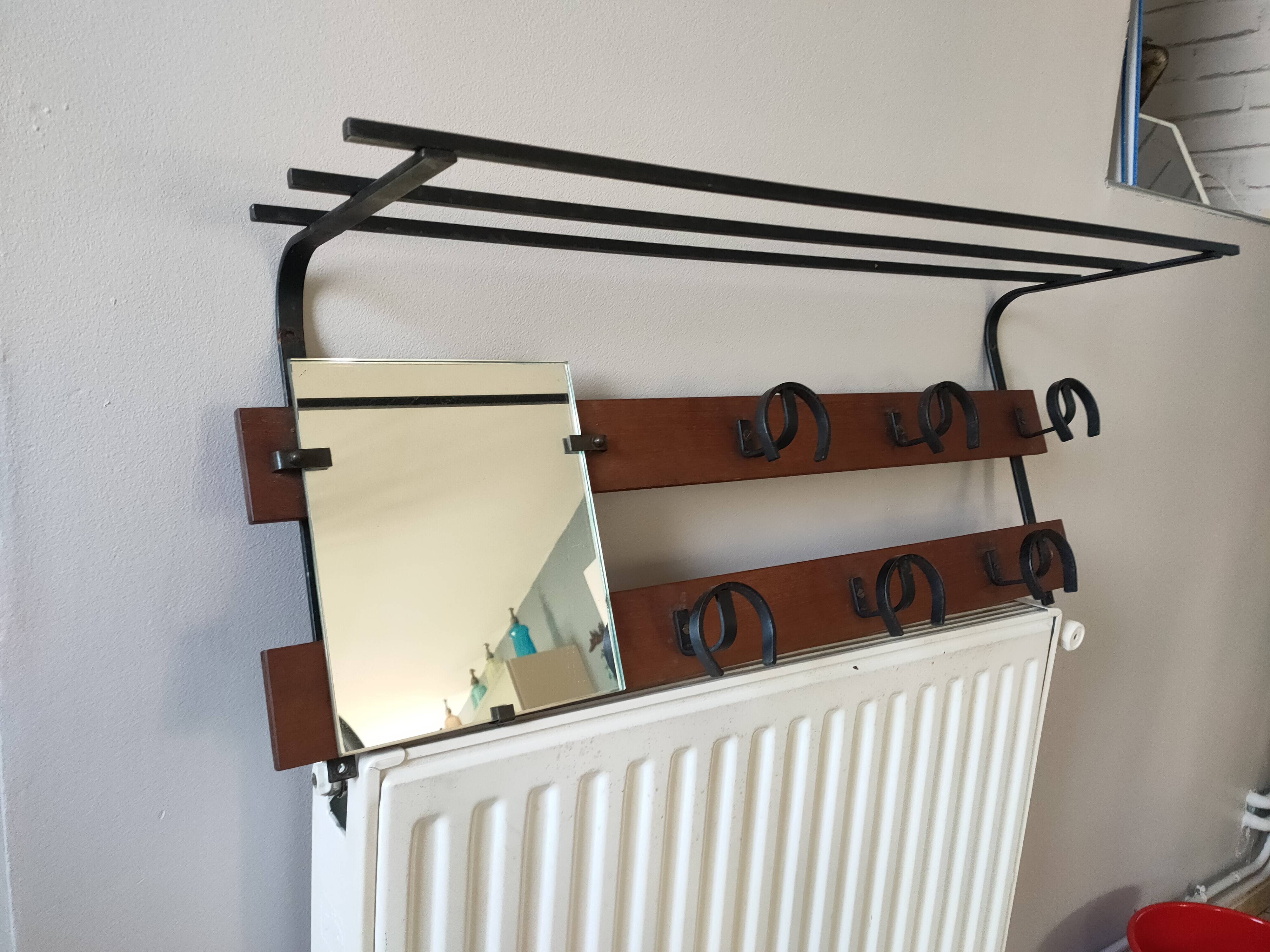 vintage teak coat rack with 6 hooks