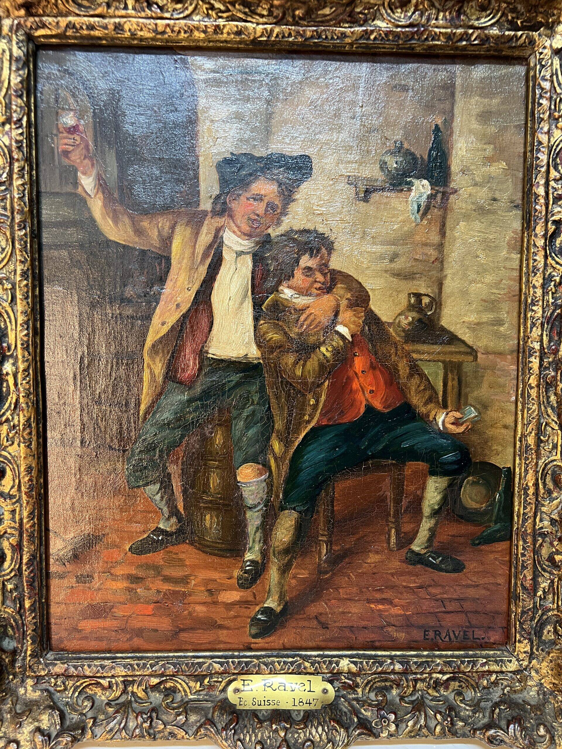 Edouard John E. Ravel is an artist born in Switzerland in 1847 and died in 1920, HST tavern scene