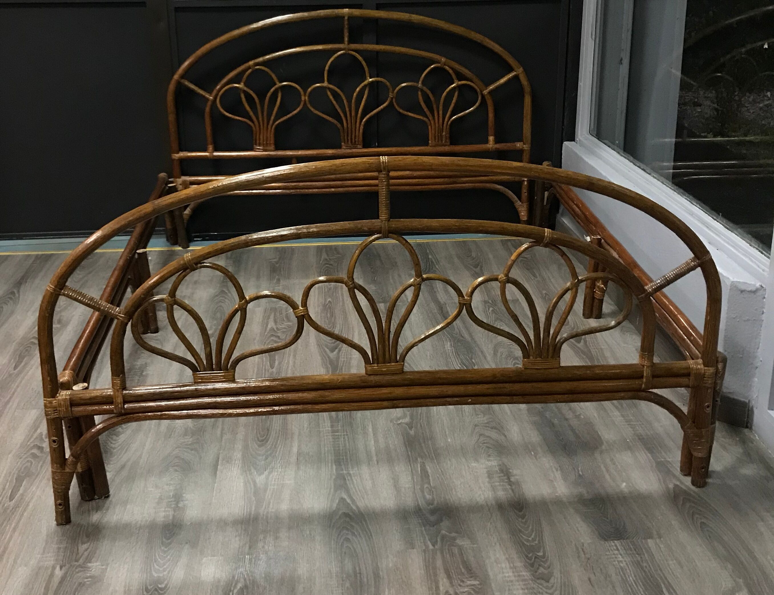 Vintage wicker rattan headboard bed frame