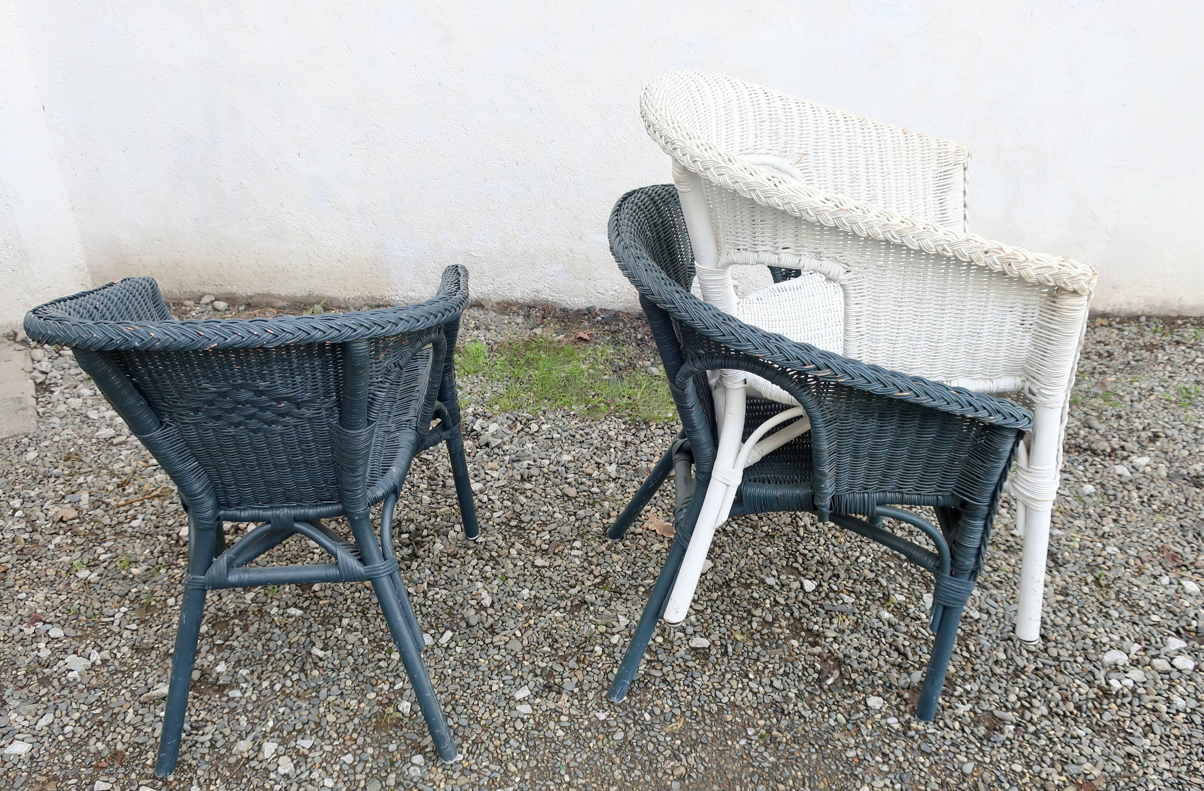 3 vintage rattan armchairs, adult size, 1960s