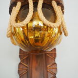 Sconce in wood and yellow glass ball from the 1960/1970