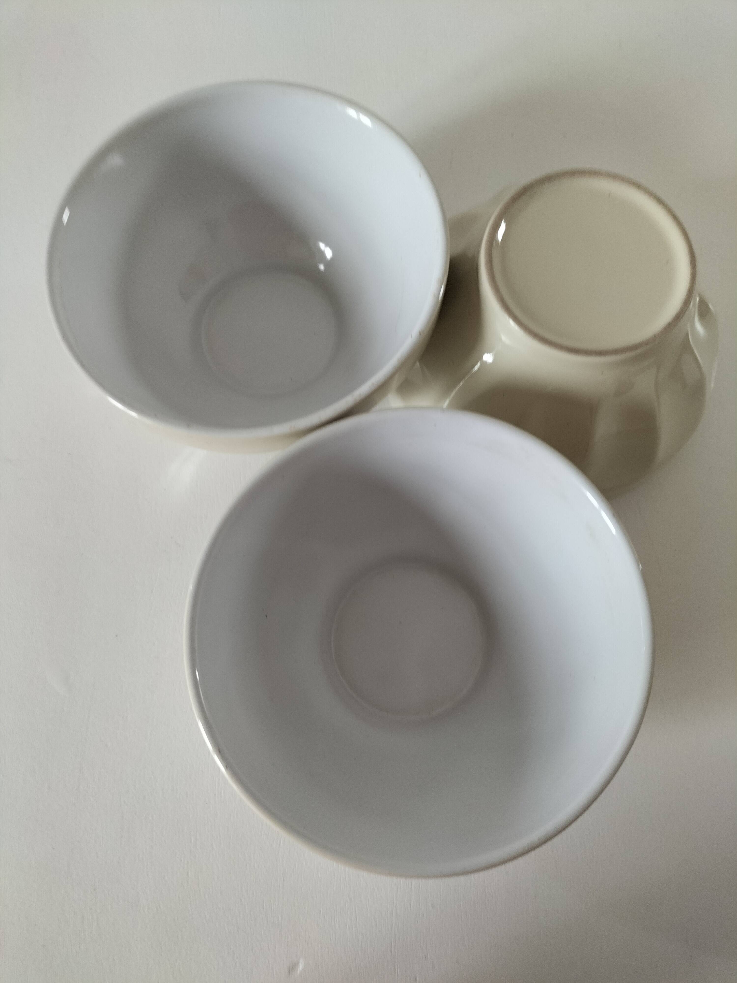 Trio de bols de ferme beige facetté & intérieur blanc