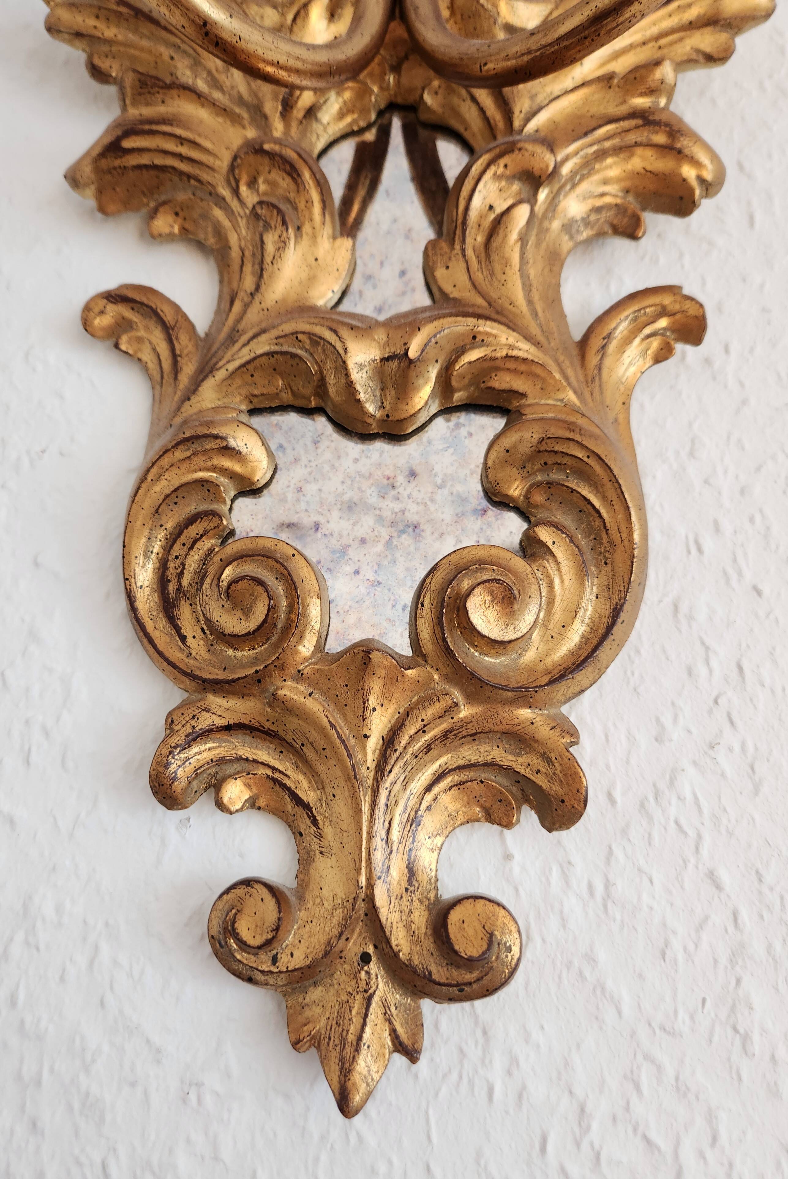 Louis XVI wall lamps Rocaille gilded carved wood antique mirror glass