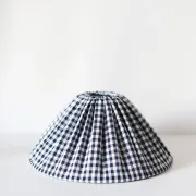 Vintage table lamp Hautlalampe: blue Alsace stone base and pleated Vichy shade.
