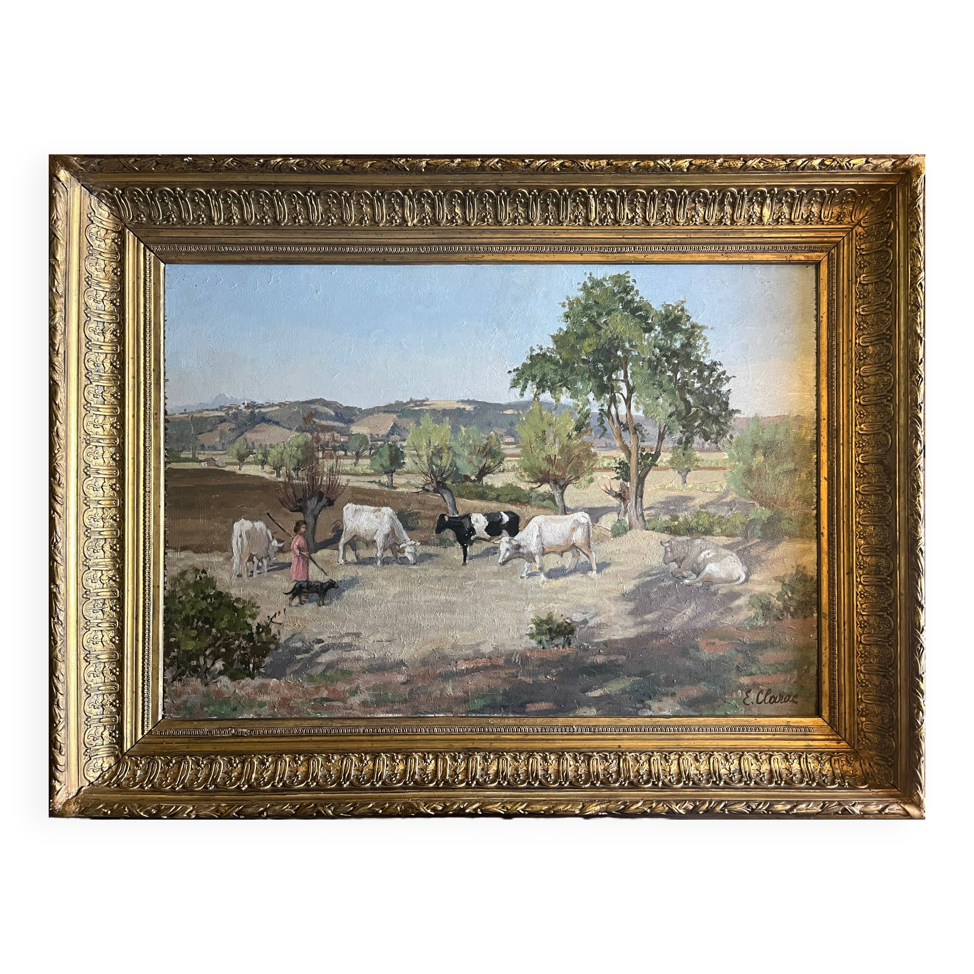 HSP painting "Orientalist Pastoral" signed Eugénie Clarac (1886/1960) Algiers