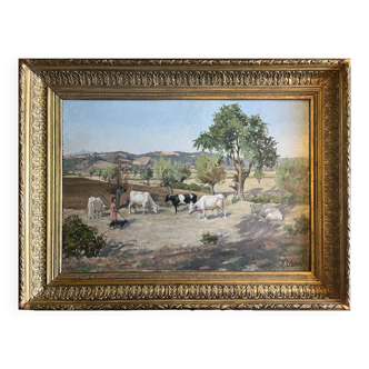 HSP painting "Orientalist Pastoral" signed Eugénie Clarac (1886/1960) Algiers