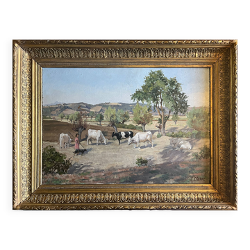 Tableau HSP "Orientalist Pastoral" signed Eugénie Clarac (1886/1960) Algeria