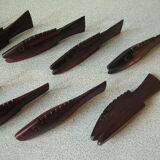 Set of 12 cutlery wooden knife rests carved in the shape of fish tableware
