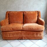 Orange velvet two-seat sofa